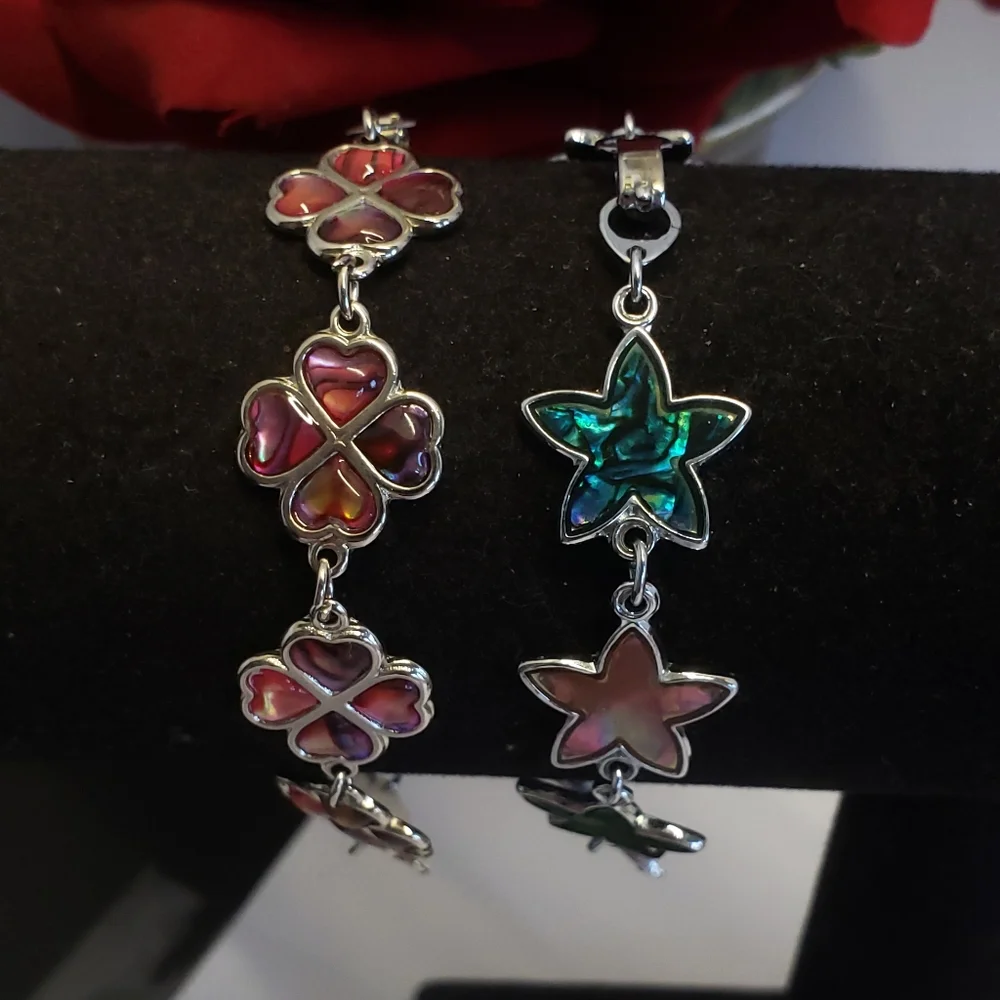 Abalone Silver Star & Clover Leaf Charm Bracelet 2 Bracelets